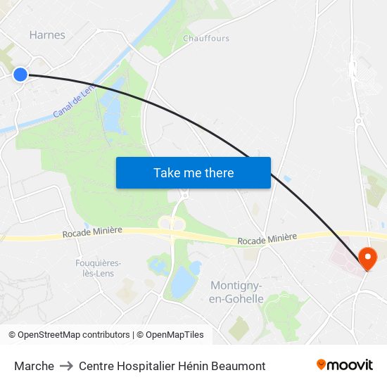 Marche to Centre Hospitalier Hénin Beaumont map