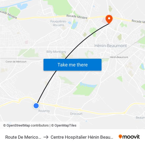 Route De Mericourt to Centre Hospitalier Hénin Beaumont map