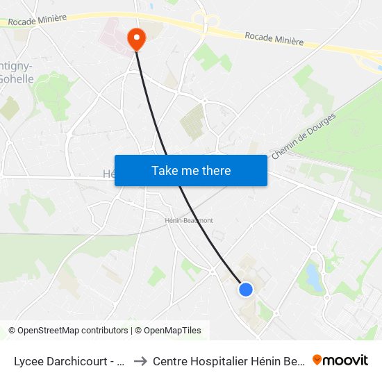 Lycee Darchicourt - Quai B to Centre Hospitalier Hénin Beaumont map