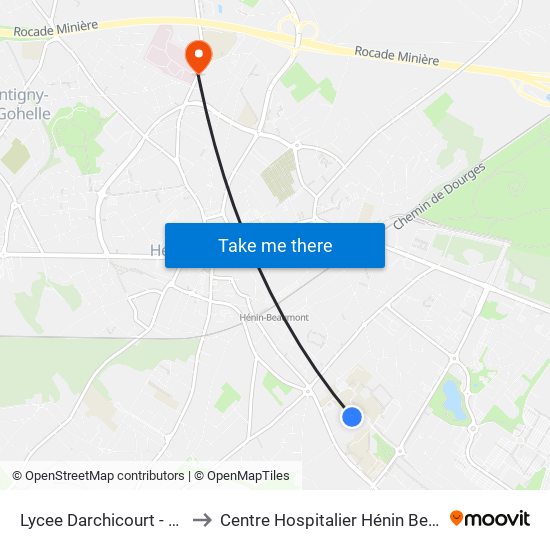 Lycee Darchicourt - Quai D to Centre Hospitalier Hénin Beaumont map