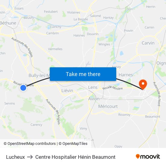 Lucheux to Centre Hospitalier Hénin Beaumont map