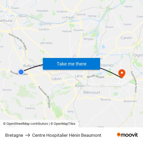 Bretagne to Centre Hospitalier Hénin Beaumont map