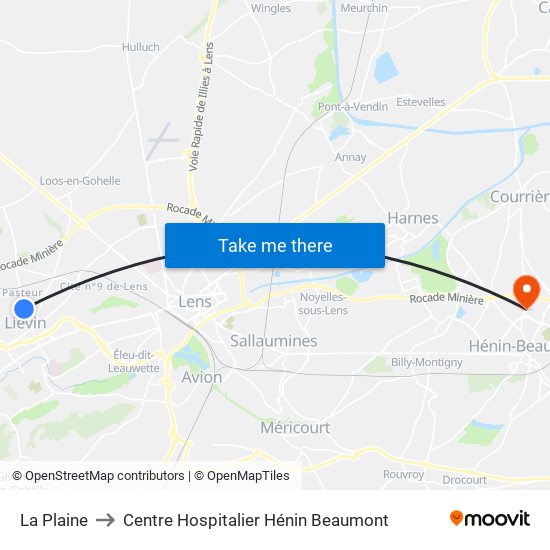 La Plaine to Centre Hospitalier Hénin Beaumont map