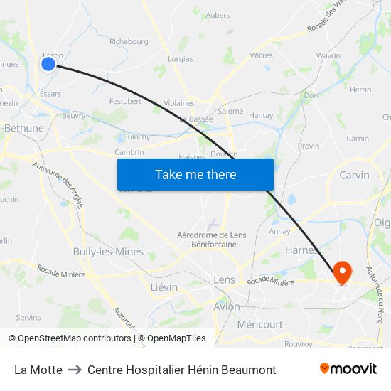 La Motte to Centre Hospitalier Hénin Beaumont map