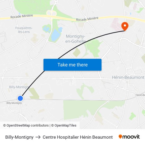 Billy-Montigny to Centre Hospitalier Hénin Beaumont map