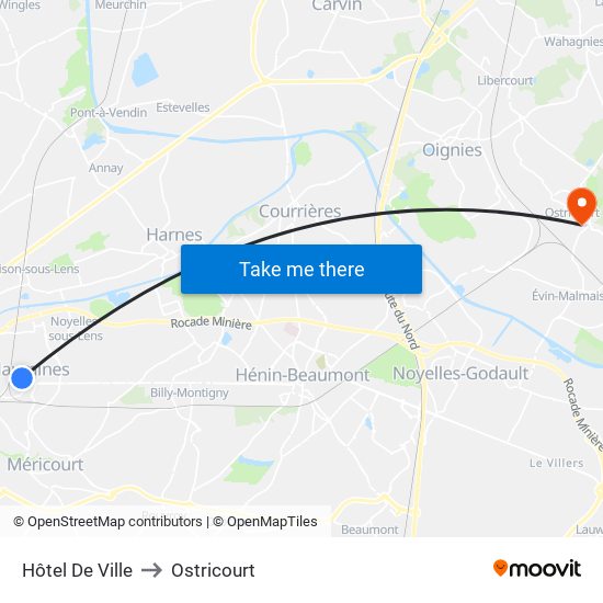 Hôtel De Ville to Ostricourt map