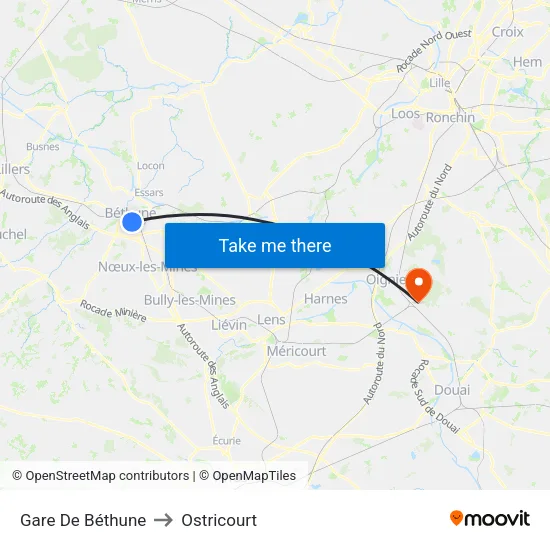 Gare De Béthune to Ostricourt map