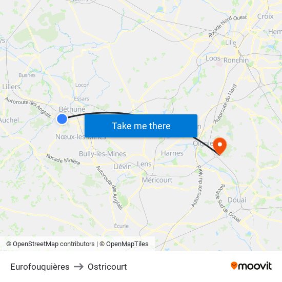 Eurofouquières to Ostricourt map