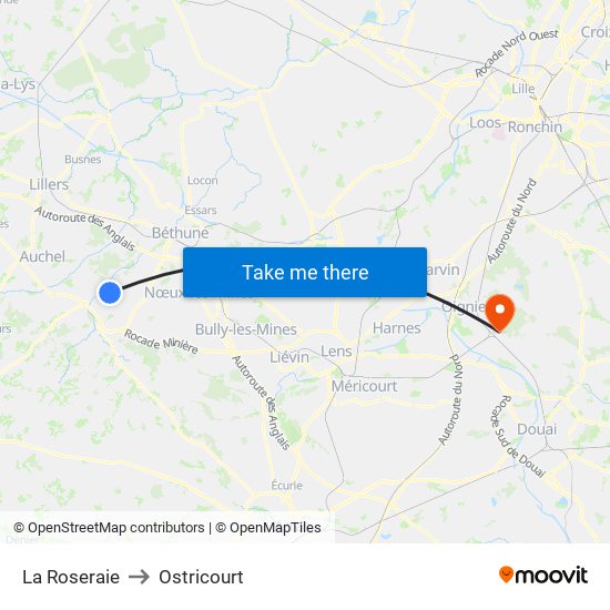 La Roseraie to Ostricourt map