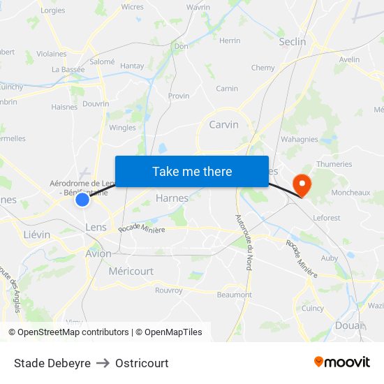 Stade Debeyre to Ostricourt map