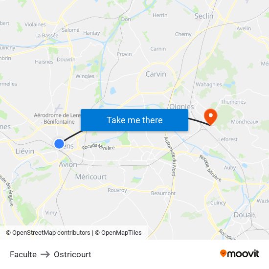 Faculte to Ostricourt map