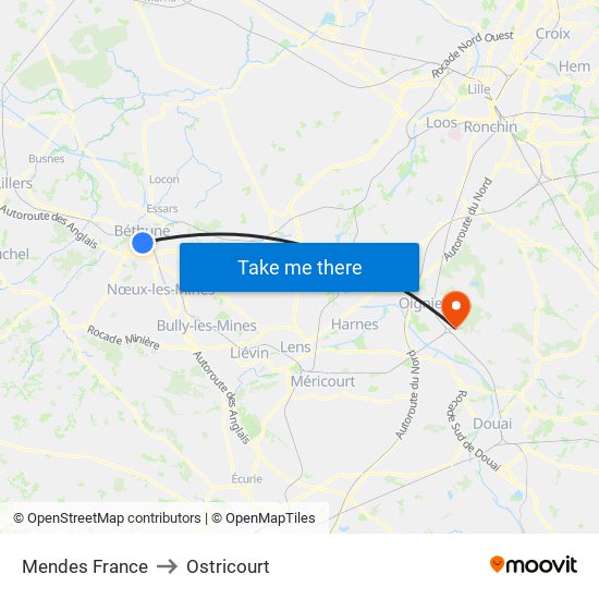 Mendes France to Ostricourt map