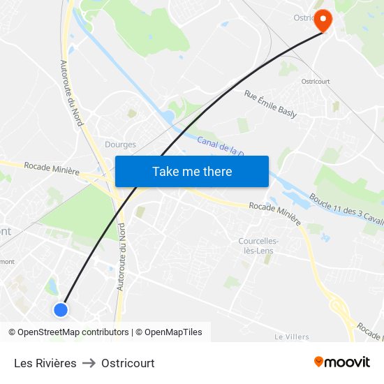 Les Rivières to Ostricourt map