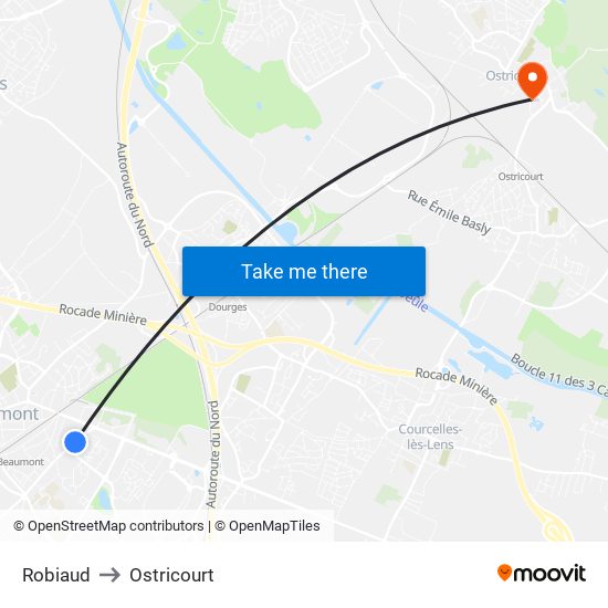 Robiaud to Ostricourt map