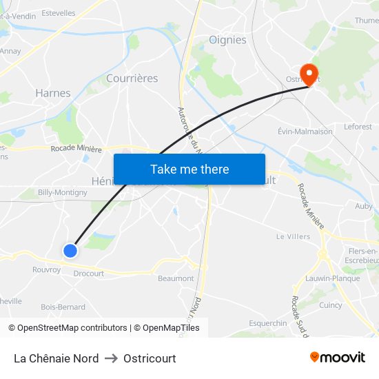 La Chênaie Nord to Ostricourt map