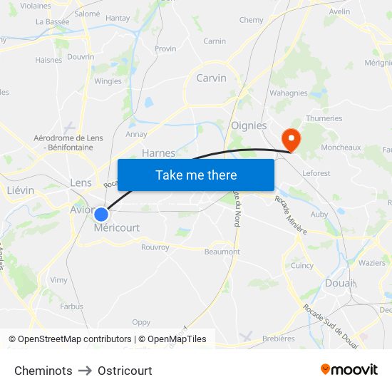 Cheminots to Ostricourt map