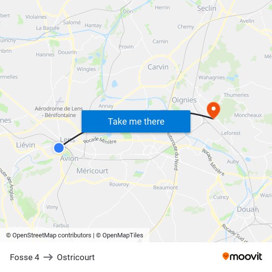 Fosse 4 to Ostricourt map