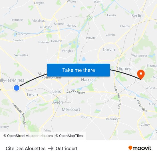 Cite Des Alouettes to Ostricourt map