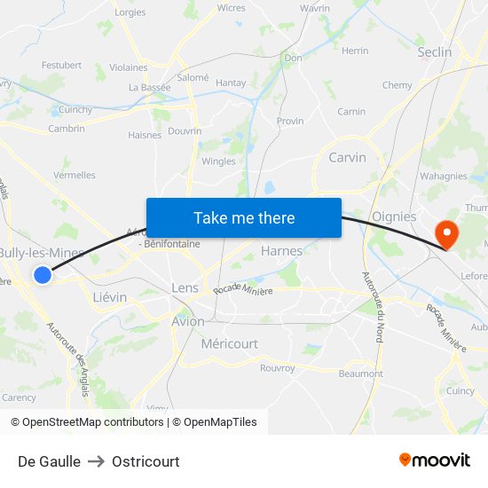 De Gaulle to Ostricourt map