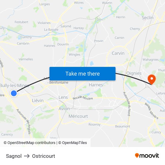 Sagnol to Ostricourt map