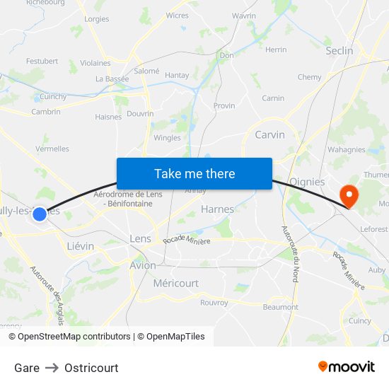 Gare to Ostricourt map