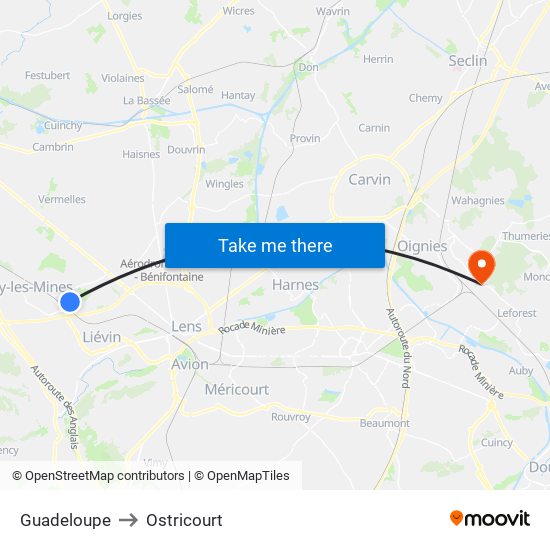 Guadeloupe to Ostricourt map