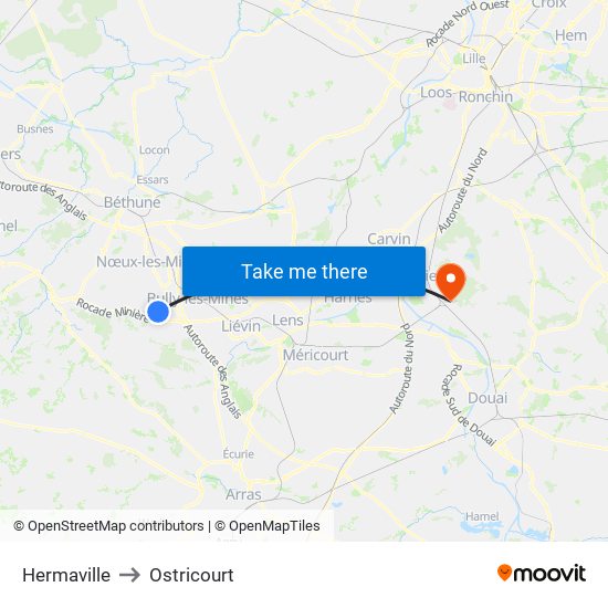 Hermaville to Ostricourt map