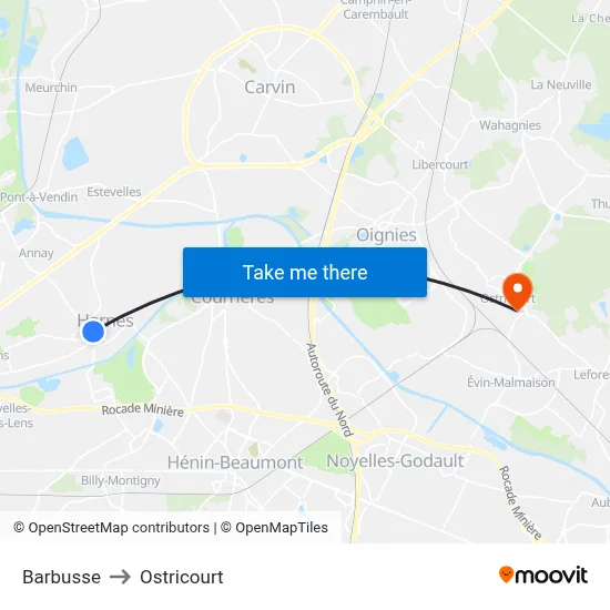Barbusse to Ostricourt map