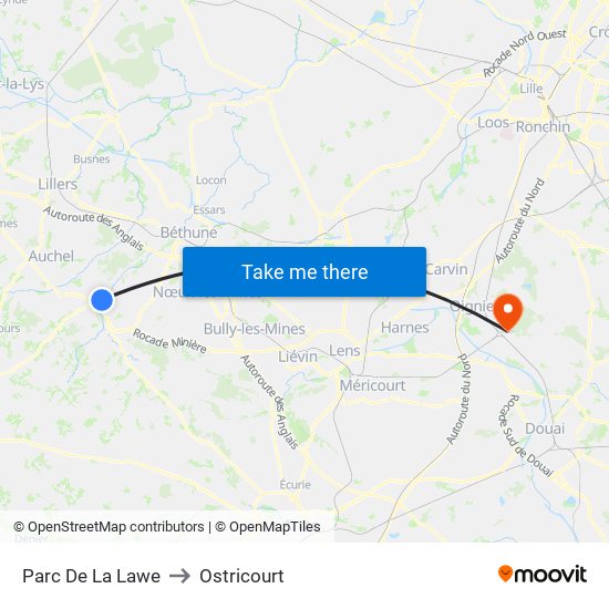 Parc De La Lawe to Ostricourt map