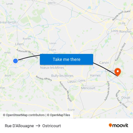 Rue D'Allouagne to Ostricourt map