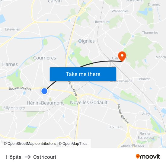 Hôpital to Ostricourt map