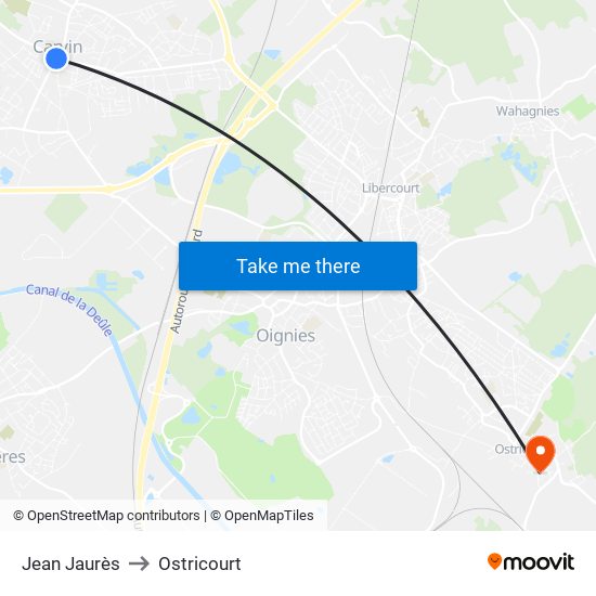 Jean Jaurès to Ostricourt map