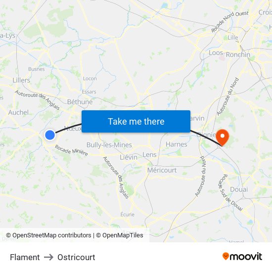 Flament to Ostricourt map