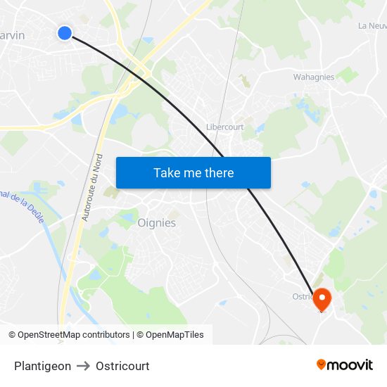 Plantigeon to Ostricourt map