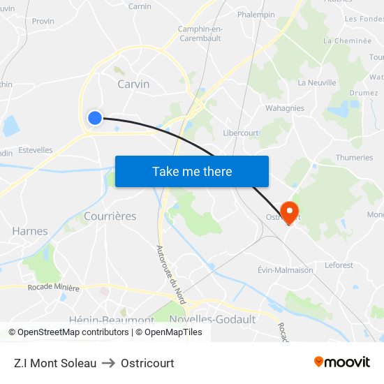 Z.I Mont Soleau to Ostricourt map