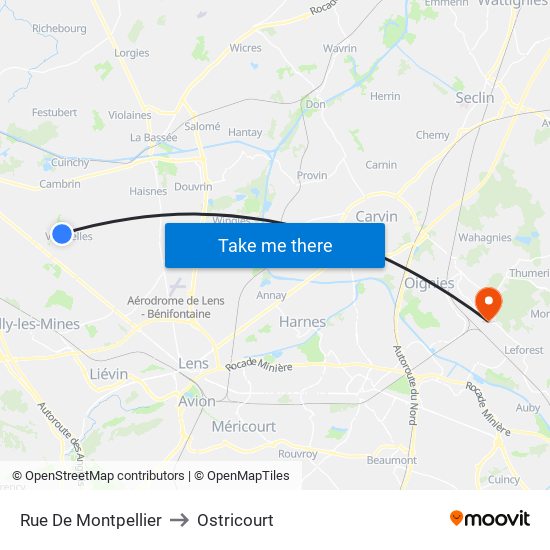 Rue De Montpellier to Ostricourt map