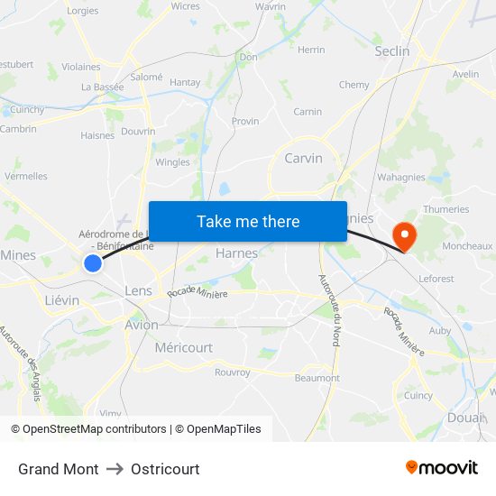 Grand Mont to Ostricourt map