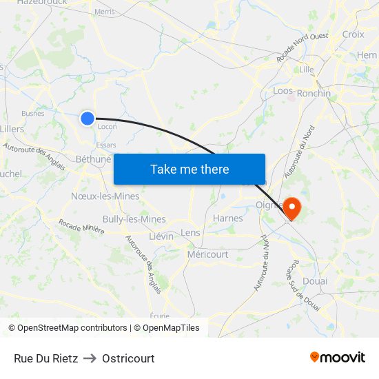 Rue Du Rietz to Ostricourt map