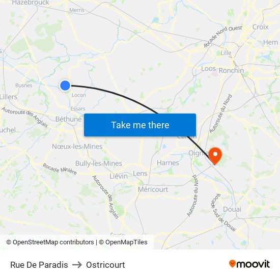 Rue De Paradis to Ostricourt map