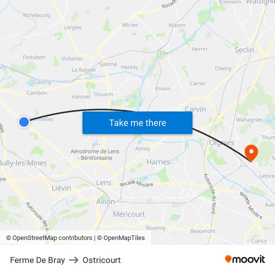 Ferme De Bray to Ostricourt map