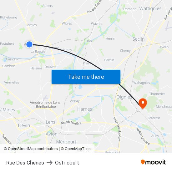 Rue Des Chenes to Ostricourt map