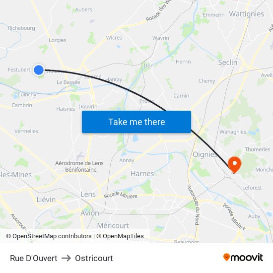 Rue D'Ouvert to Ostricourt map