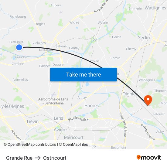 Grande Rue to Ostricourt map