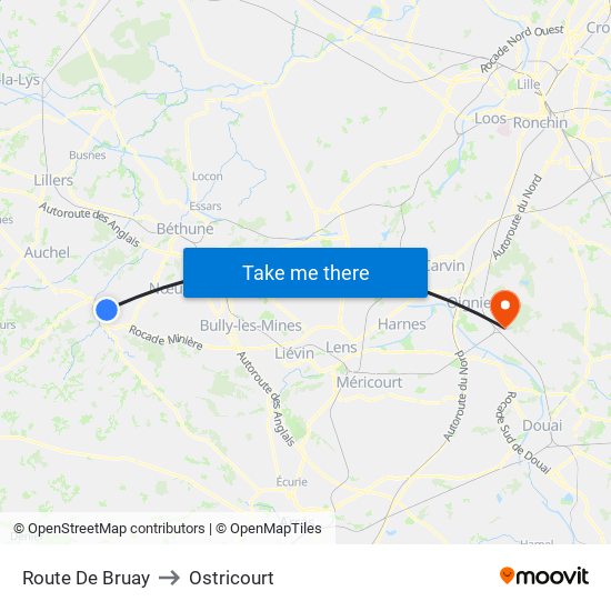 Route De Bruay to Ostricourt map