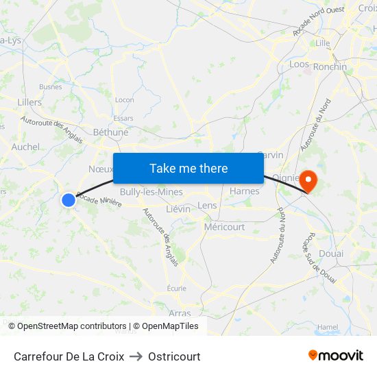 Carrefour De La Croix to Ostricourt map