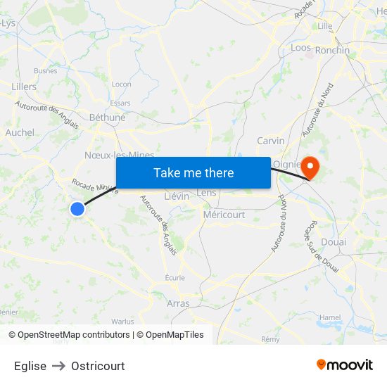 Eglise to Ostricourt map