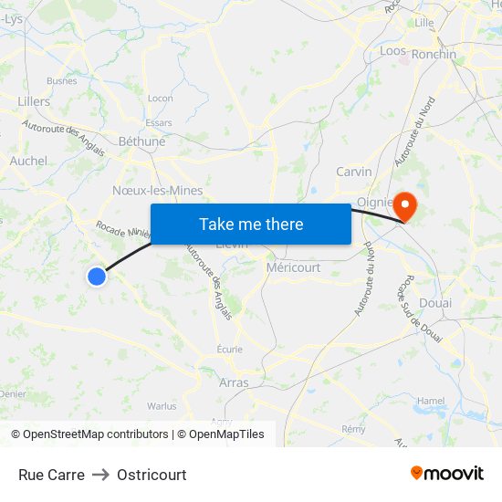 Rue Carre to Ostricourt map