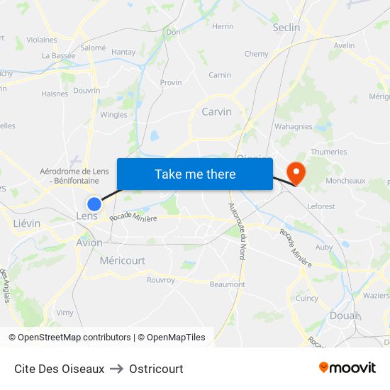 Cite Des Oiseaux to Ostricourt map