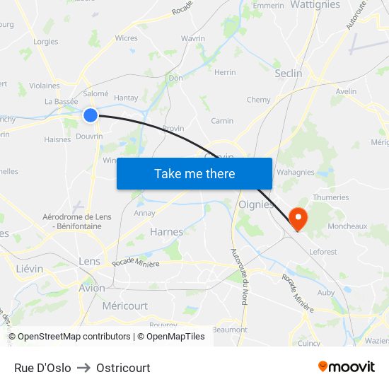 Rue D'Oslo to Ostricourt map