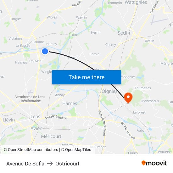 Avenue De Sofia to Ostricourt map